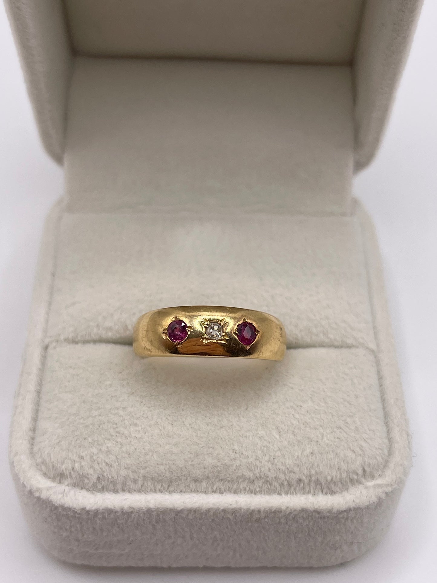 18ct gold ruby and diamond gypsy ring