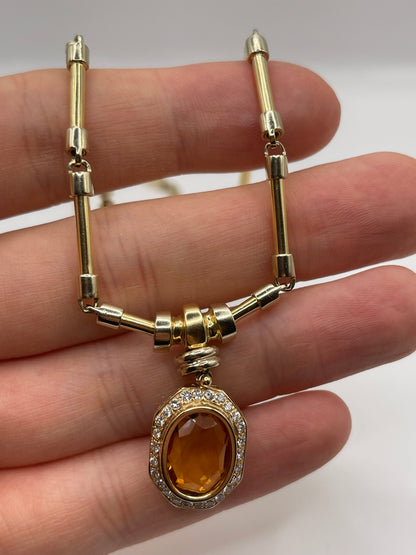 14ct gold citrine and diamond necklace