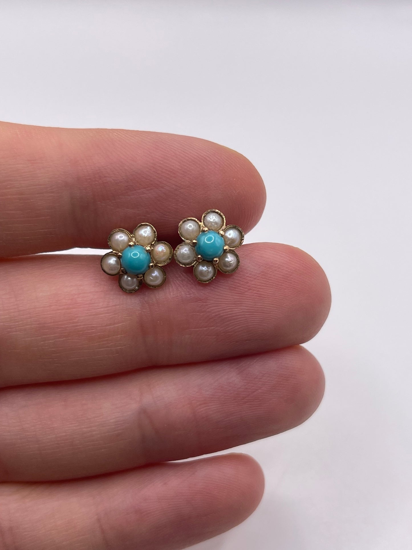 9ct gold pearl and turquoise earrings