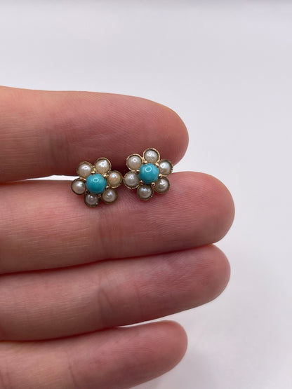 9ct gold pearl and turquoise earrings