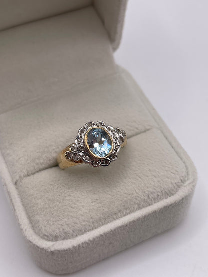 9ct gold aquamarine and diamond ring
