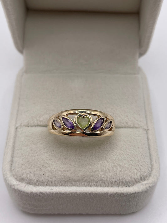 9ct gold peridot and amethyst ring