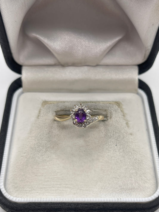 9ct gold amethyst and diamond ring
