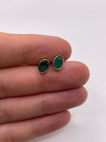 9ct gold green agate earrings