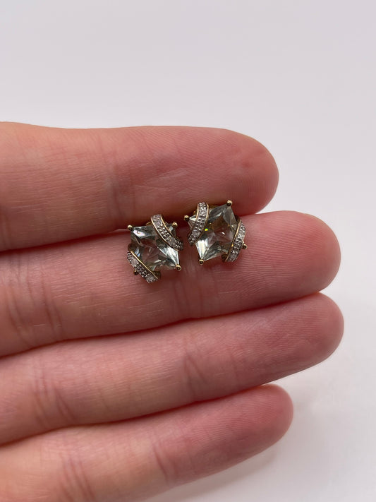 9ct gold green amethyst and diamond earrings