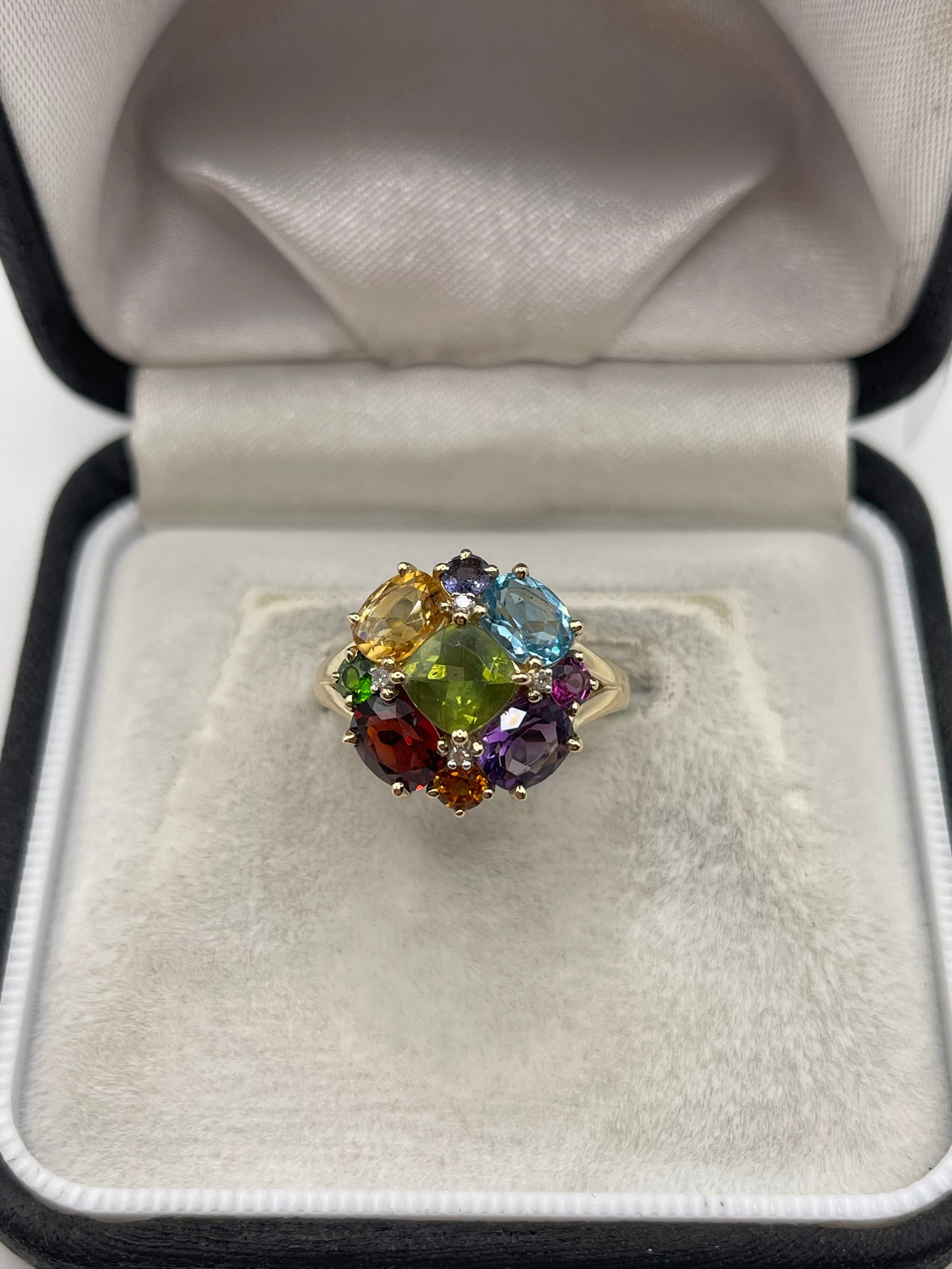 9ct gold multi gemstone and diamond ring