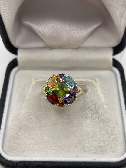 9ct gold multi gemstone and diamond ring