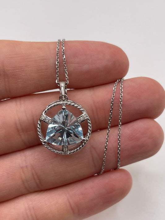 9ct white gold topaz and diamond necklace