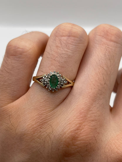 9ct gold emerald and diamond ring