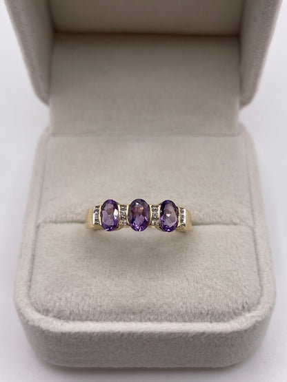 9ct gold amethyst and diamond ring