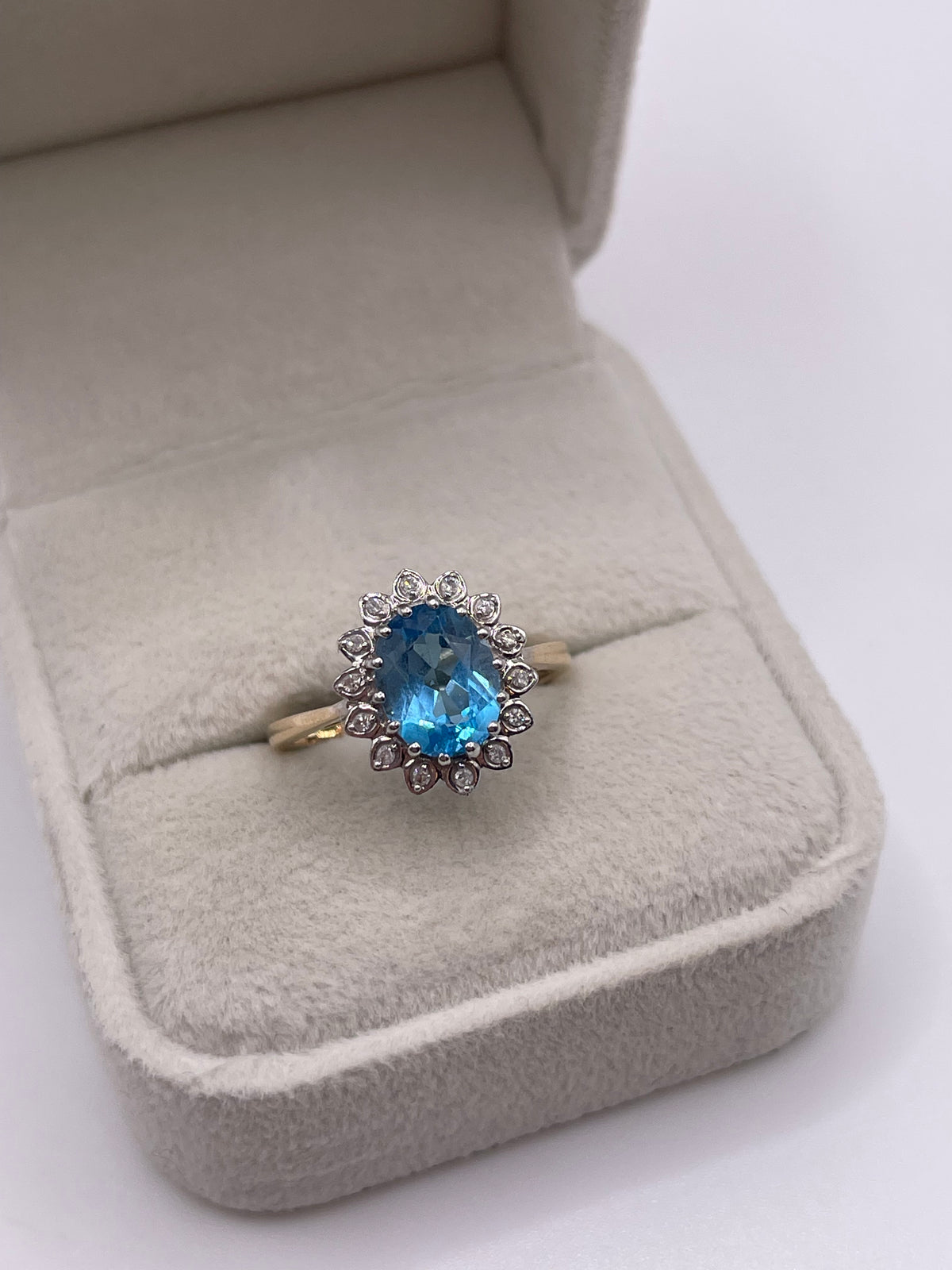 9ct gold blue topaz and diamond ring