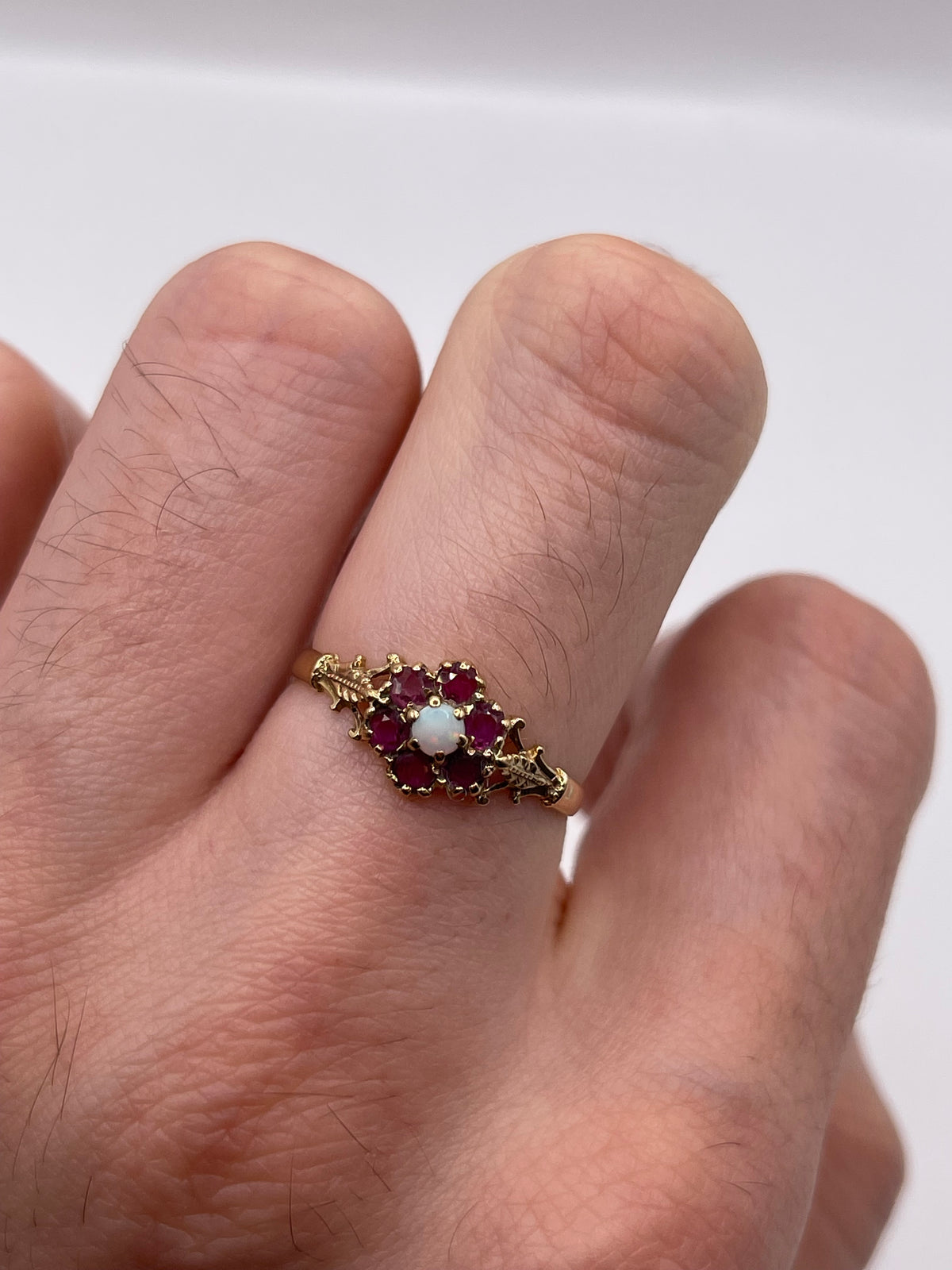 9ct gold opal and ruby ring