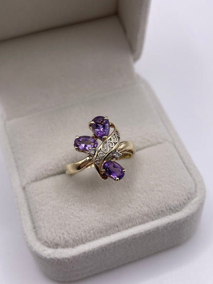 9ct gold amethyst and diamond ring