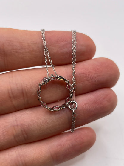 9ct white gold pink sapphire and diamond necklace