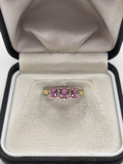 9ct gold pink sapphire and diamond ring