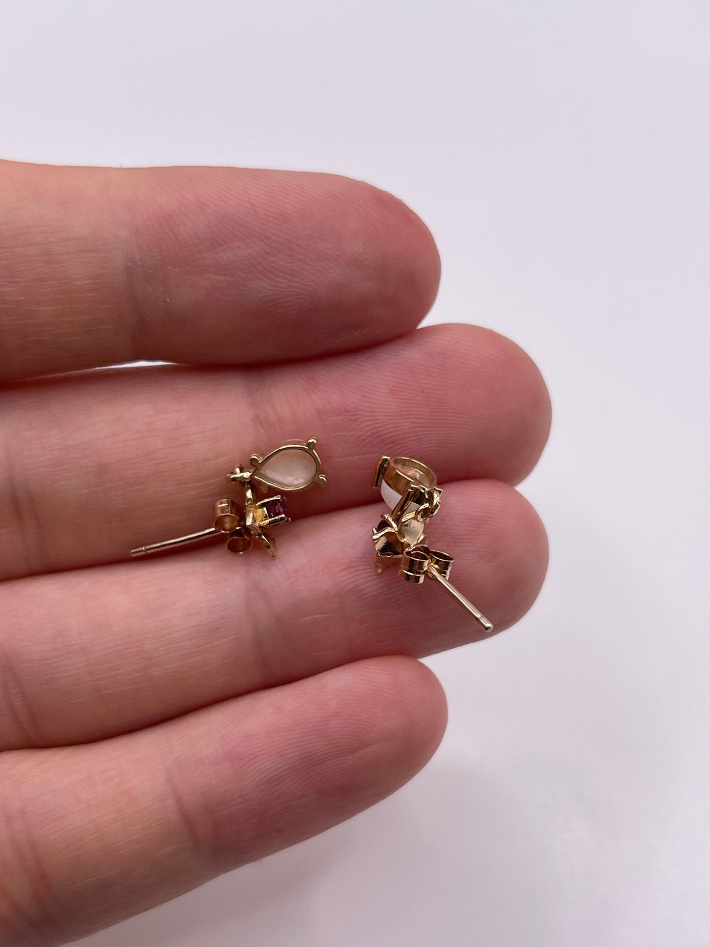 9ct gold opal and ruby earrings