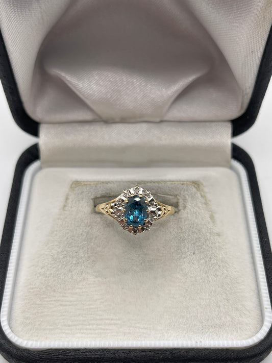 9ct gold blue topaz and diamond ring