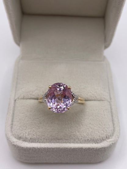 14ct gold kunzite and diamond ring
