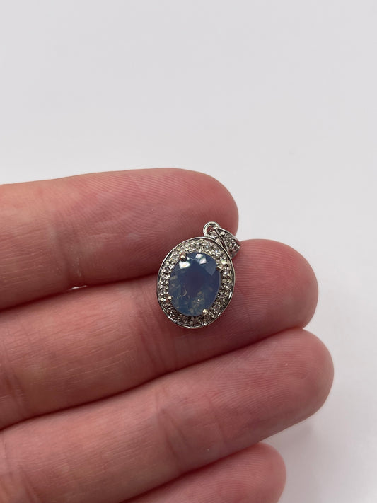 9ct white gold quartz and diamond pendant