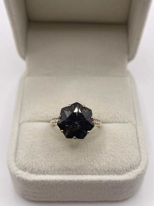 Glenn Lehrer 9ct gold Smokey quartz and zircon ring