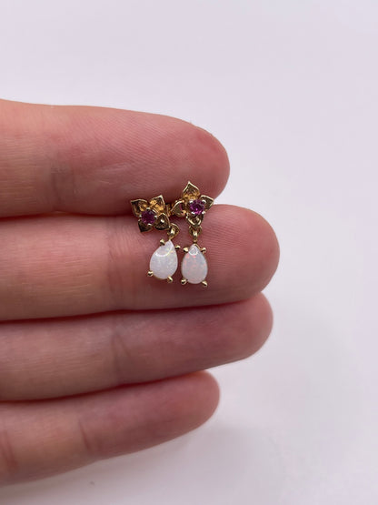 9ct gold opal and ruby earrings
