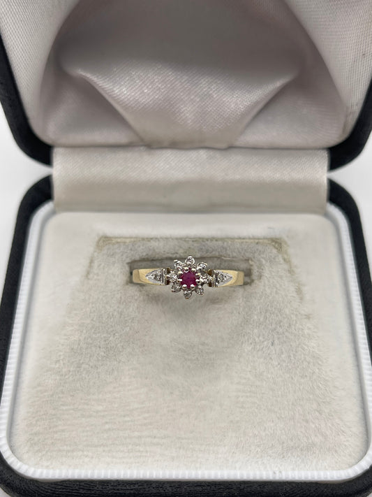9ct gold ruby and diamond ring