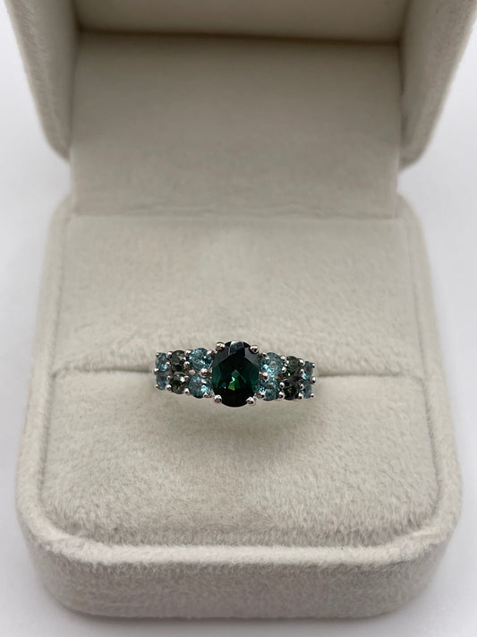 9ct white gold multi gemstone cluster ring