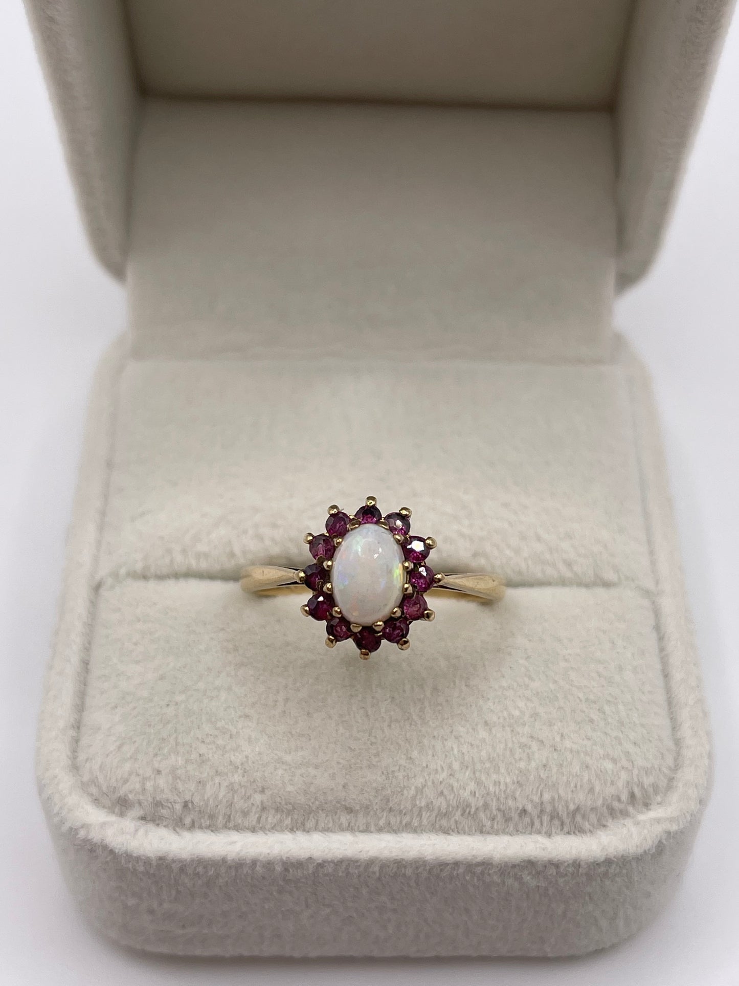 9ct gold opal and ruby ring