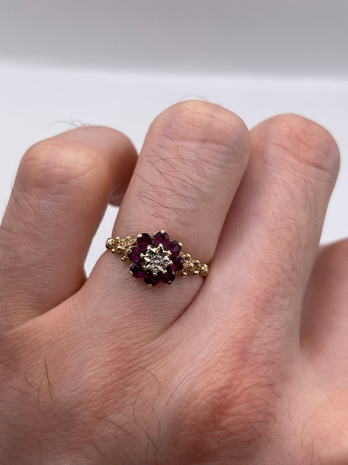 9ct gold ruby and diamond ring
