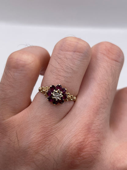 9ct gold ruby and diamond ring