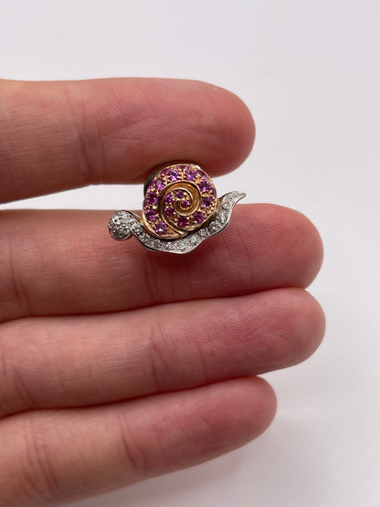 18ct two tone gold ruby and diamond snail pin