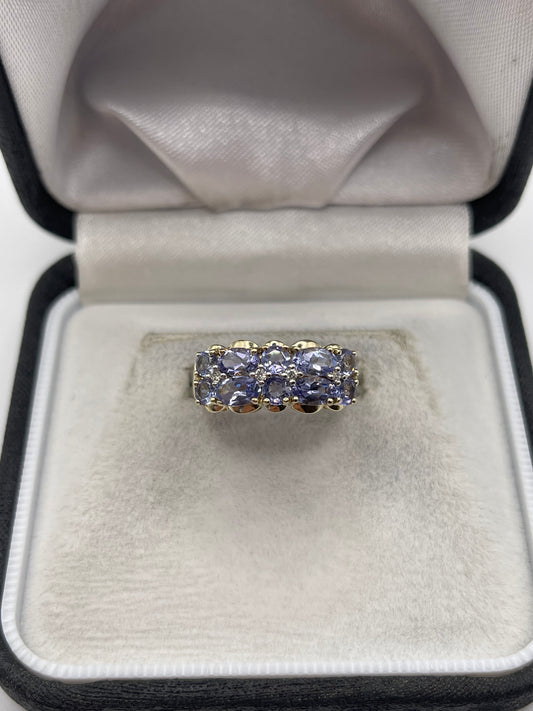 9ct gold tanzanite cluster ring