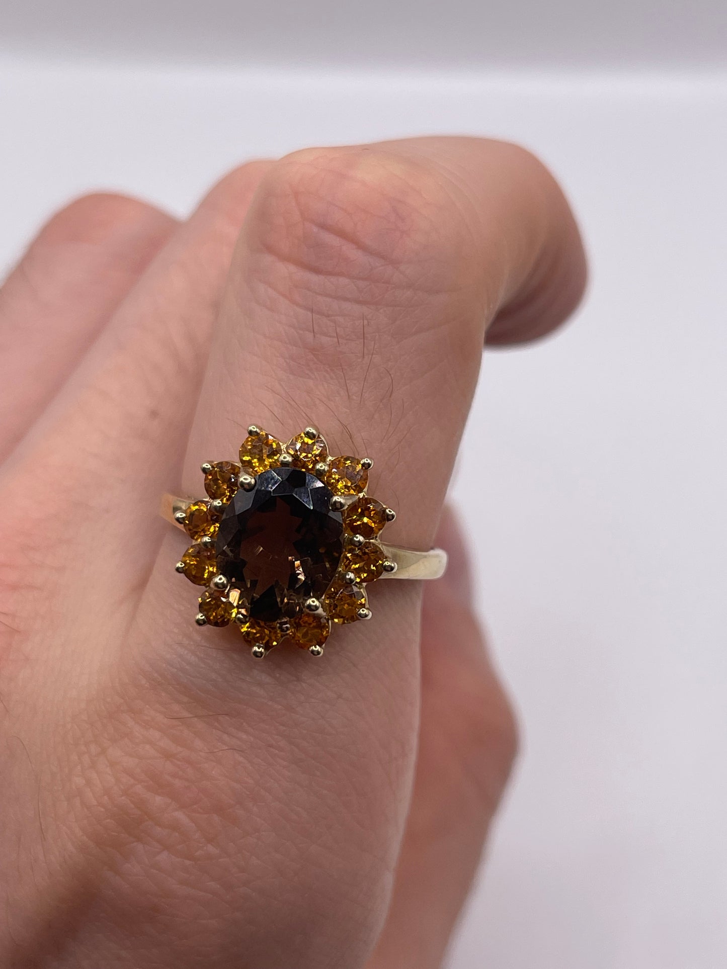 9ct gold Smokey quartz and citrine ring