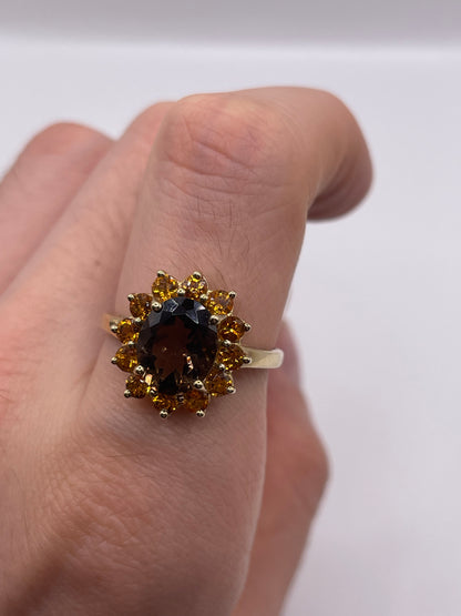 9ct gold Smokey quartz and citrine ring