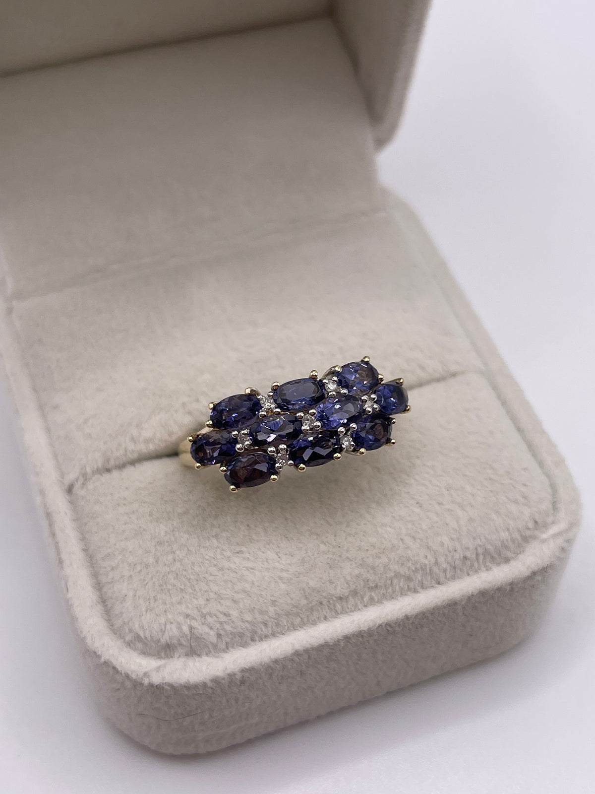 9ct gold iolite and diamond ring