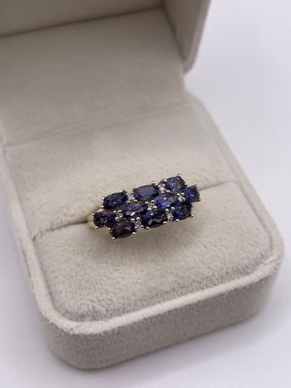 9ct gold iolite and diamond ring
