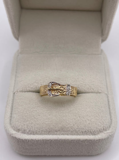 9ct gold cz buckle ring