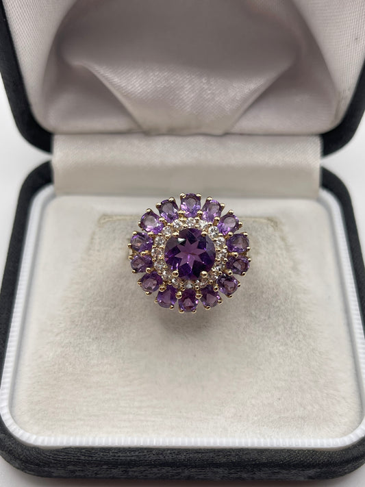9ct gold amethyst and zircon ring