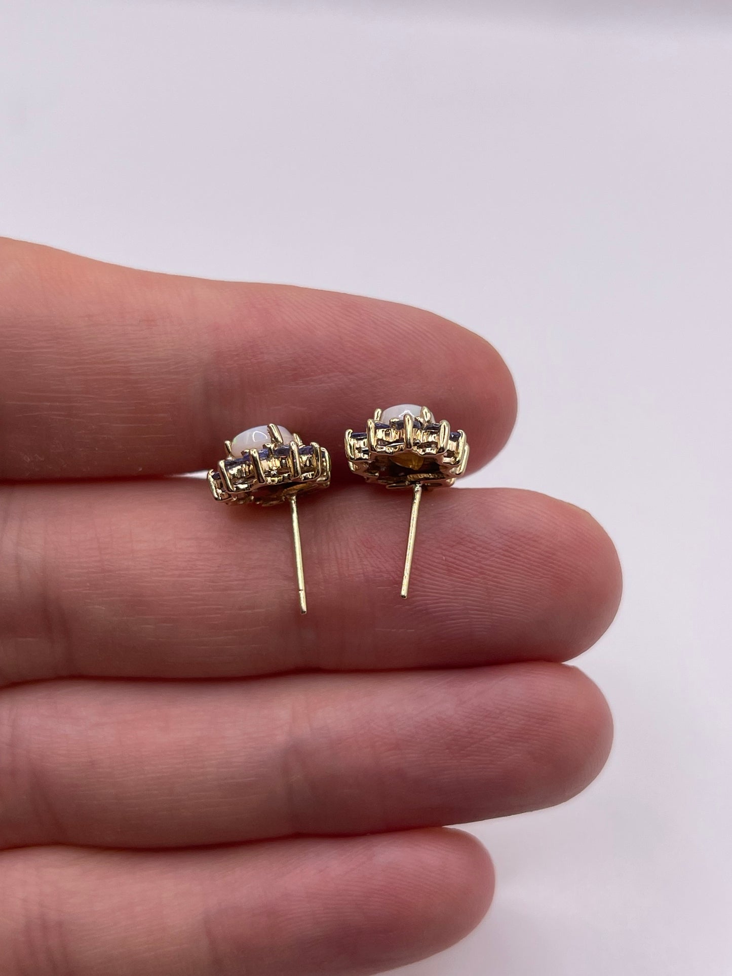 9ct gold opal and tanzanite earrings