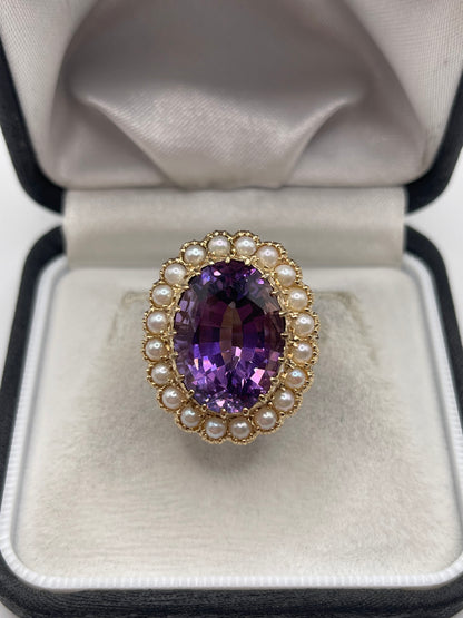 9ct gold amethyst and pearl ring