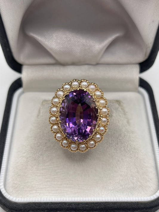 9ct gold amethyst and pearl ring