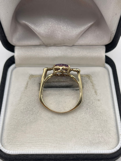 9ct gold amethyst, tourmaline and diamond ring