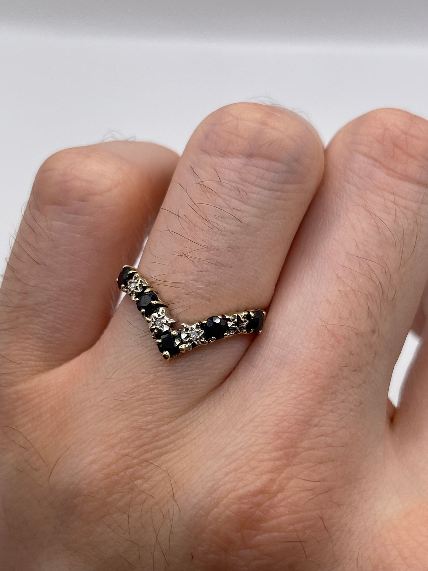 9ct gold sapphire and diamond wishbone ring