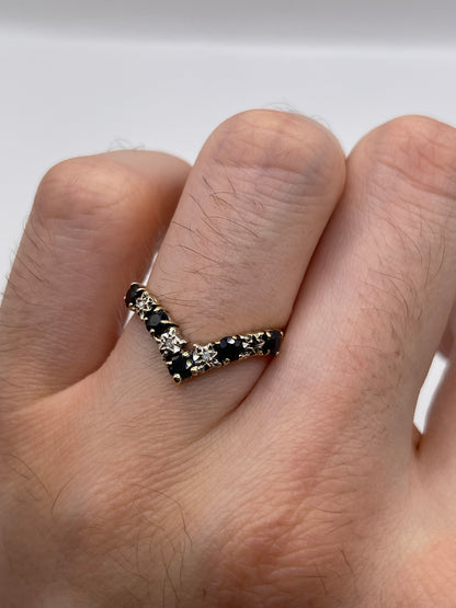 9ct gold sapphire and diamond wishbone ring