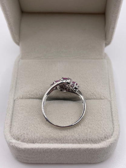 9ct white gold pink sapphire and diamond ring