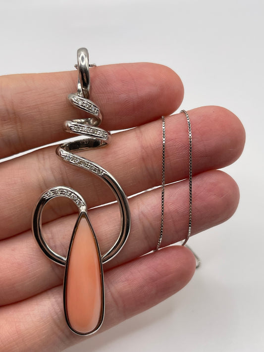 18ct white gold coral and diamond necklace