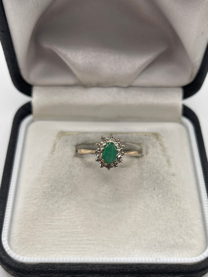 9ct gold emerald and diamond ring