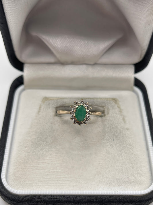 9ct gold emerald and diamond ring