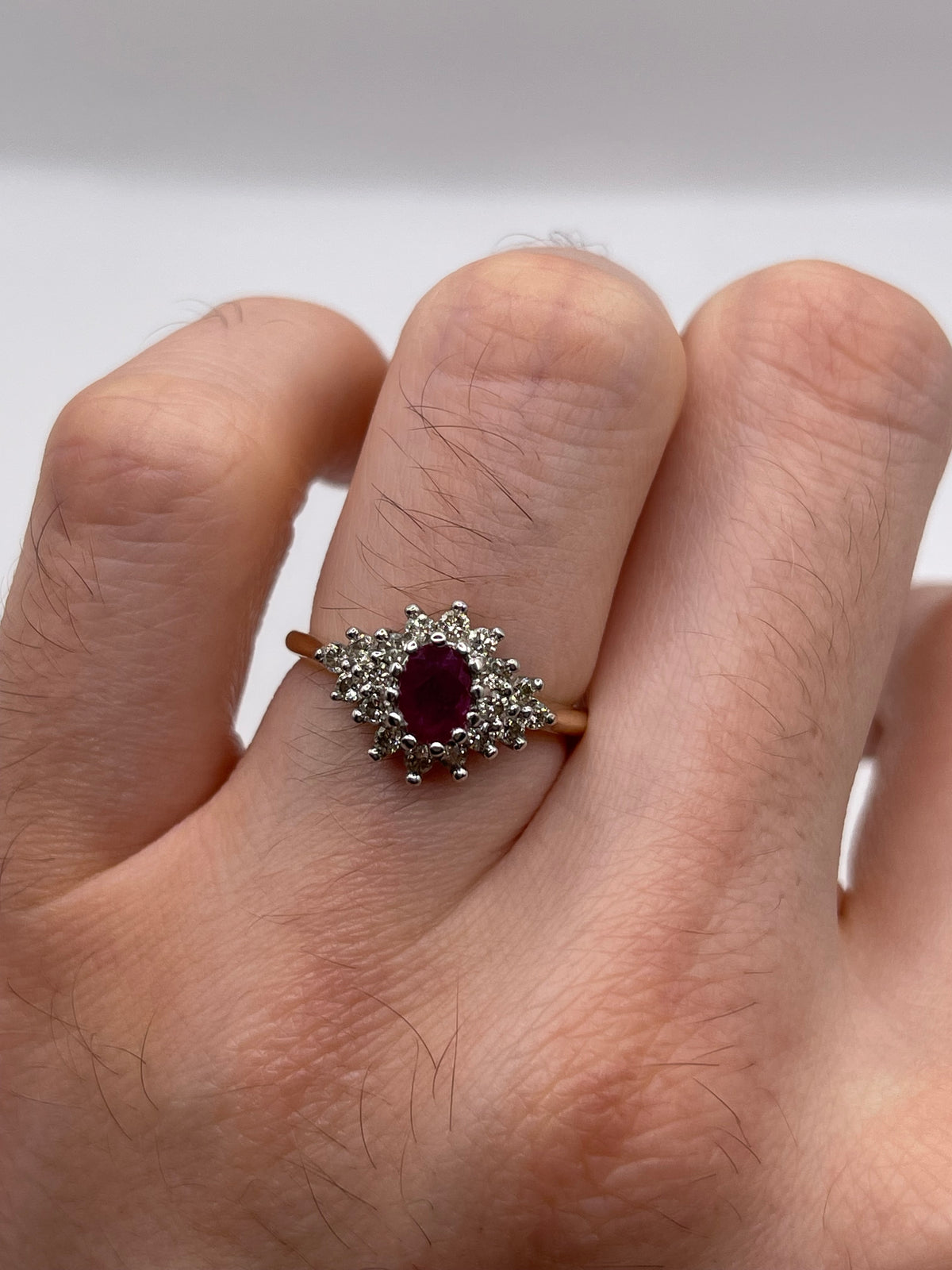9ct gold ruby and diamond ring