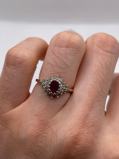 9ct gold ruby and diamond ring